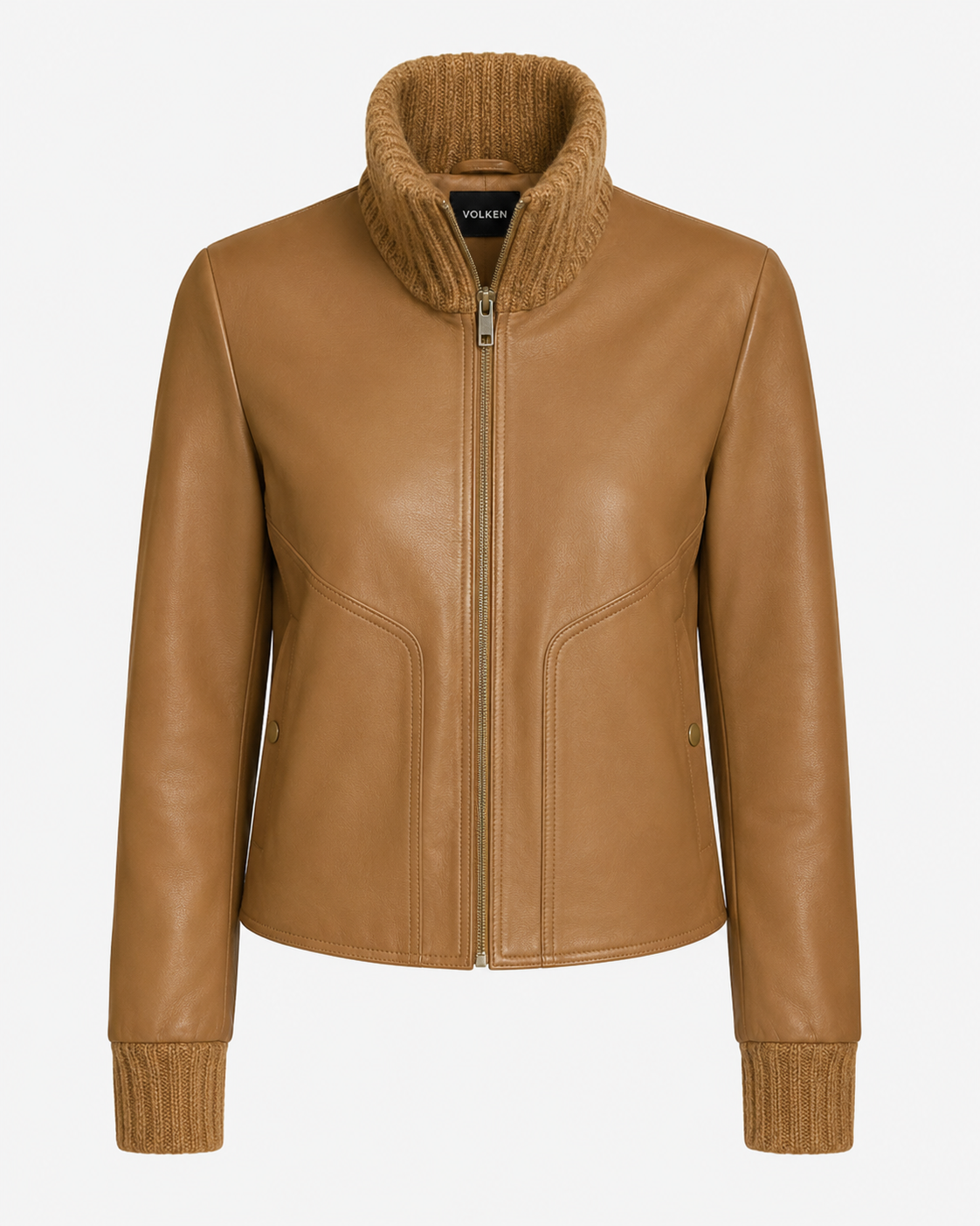 AURELIA RIB-KNIT LEATHER BIKER JACKET