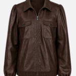 VARESSA PUFF-SLEEVE LEATHER BOMBER SHIRT