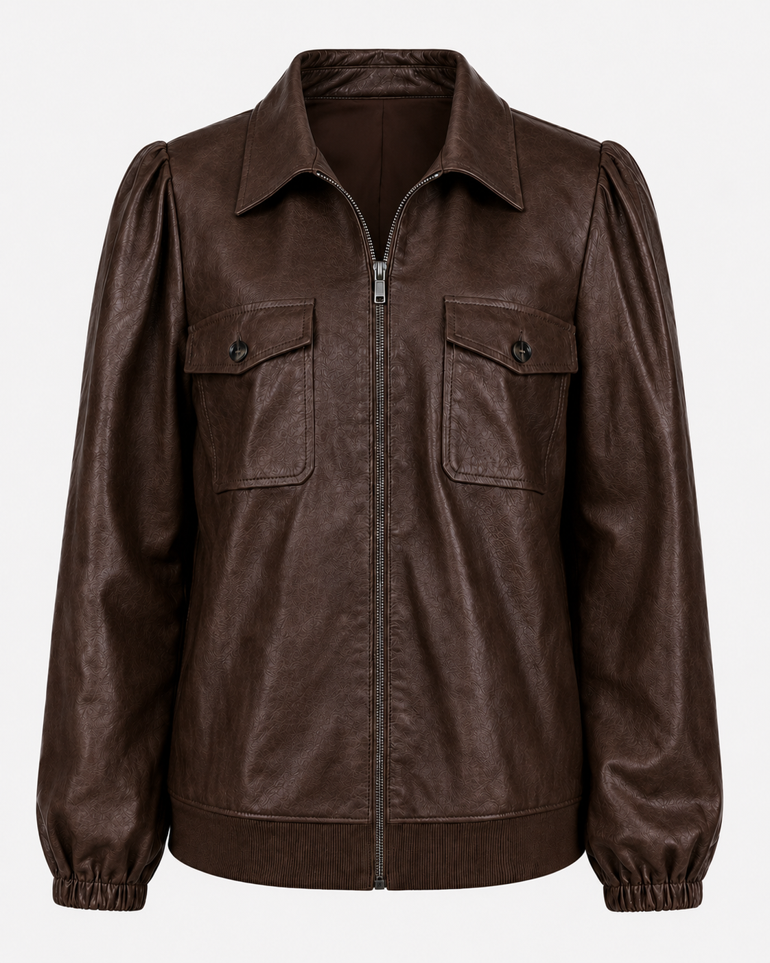 VARESSA PUFF-SLEEVE LEATHER BOMBER SHIRT